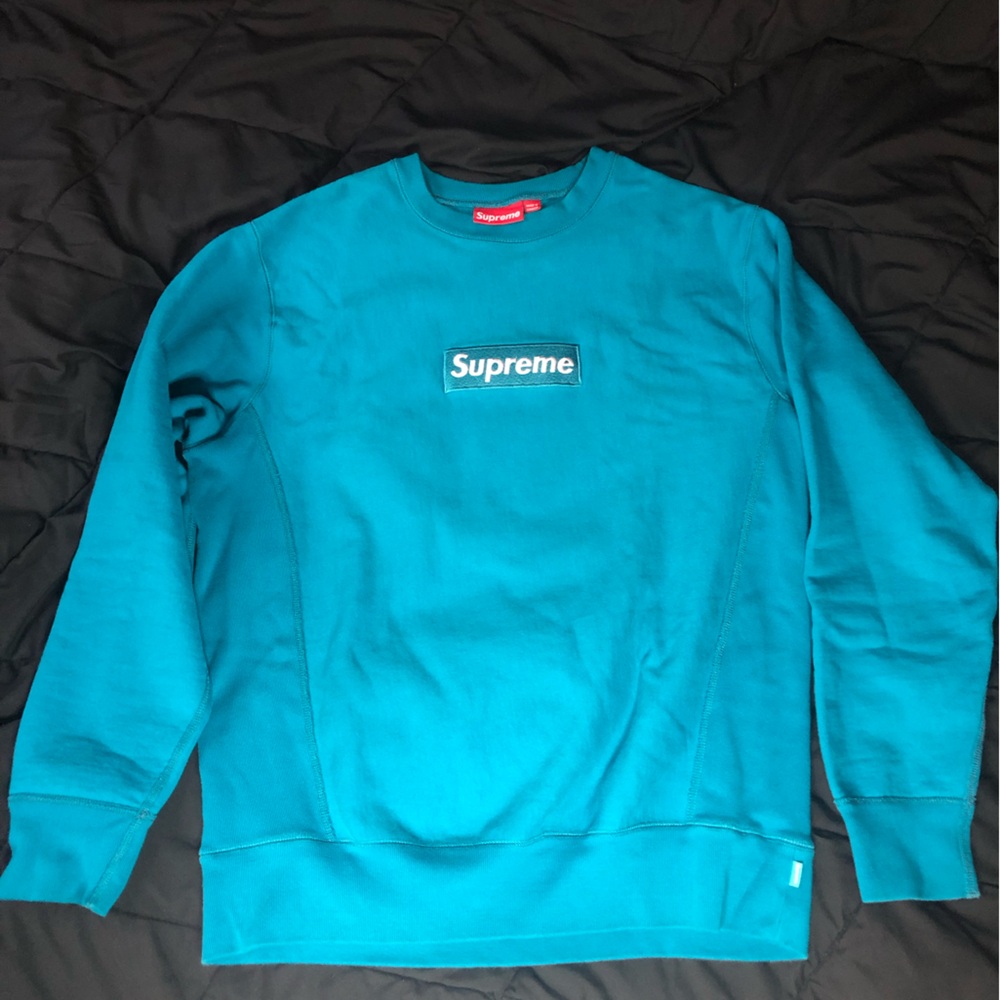 Supreme Teal Box Logo Crew Neck Sweater